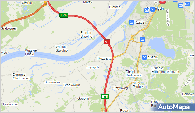 mapa Rozgarty gmina Grudziądz, Rozgarty gmina Grudziądz na mapie Targeo