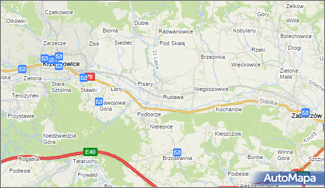 mapa Rudawa gmina Zabierzów, Rudawa gmina Zabierzów na mapie Targeo
