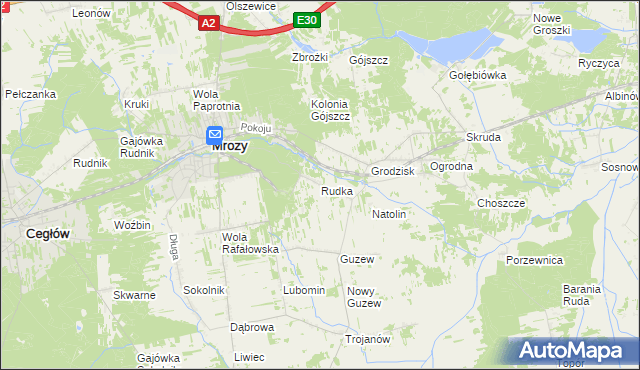 mapa Rudka gmina Mrozy, Rudka gmina Mrozy na mapie Targeo