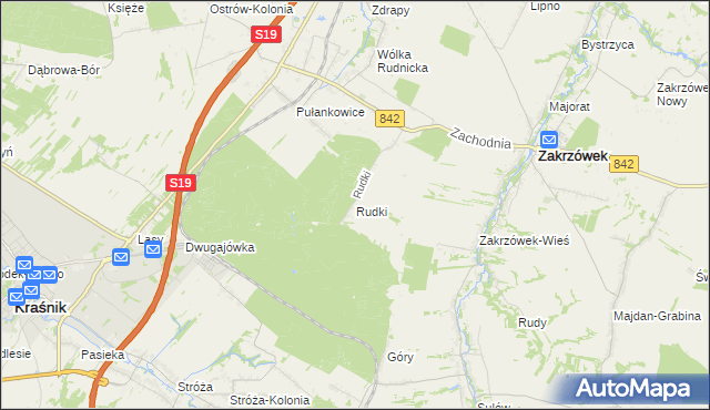 mapa Rudki gmina Zakrzówek, Rudki gmina Zakrzówek na mapie Targeo