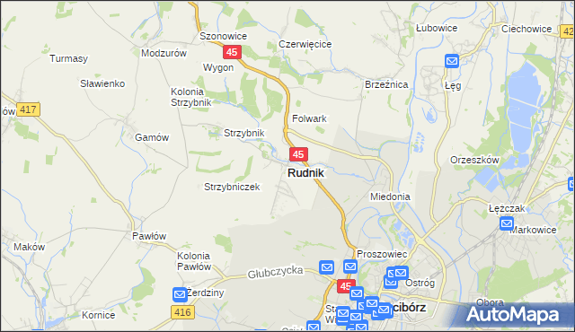 mapa Rudnik powiat raciborski, Rudnik powiat raciborski na mapie Targeo