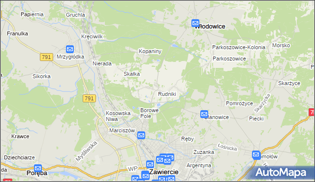 mapa Rudniki gmina Włodowice, Rudniki gmina Włodowice na mapie Targeo
