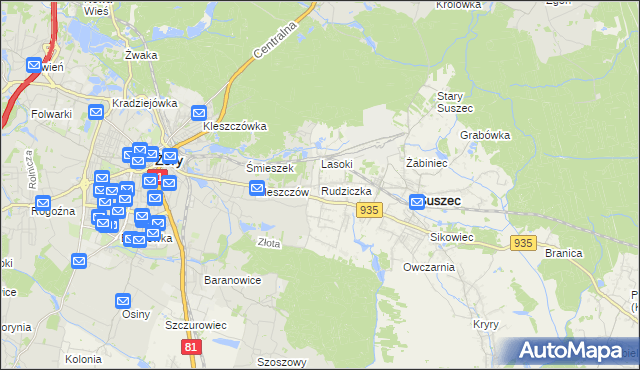 mapa Rudziczka gmina Suszec, Rudziczka gmina Suszec na mapie Targeo