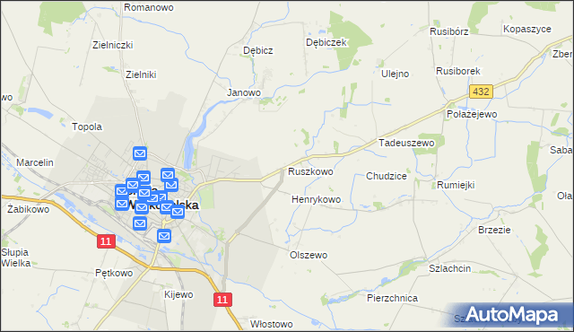 mapa Ruszkowo gmina Środa Wielkopolska, Ruszkowo gmina Środa Wielkopolska na mapie Targeo