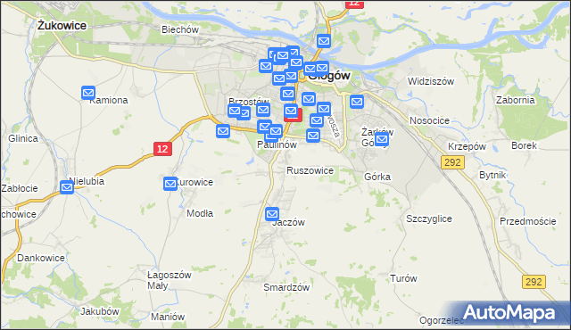 mapa Ruszowice gmina Głogów, Ruszowice gmina Głogów na mapie Targeo