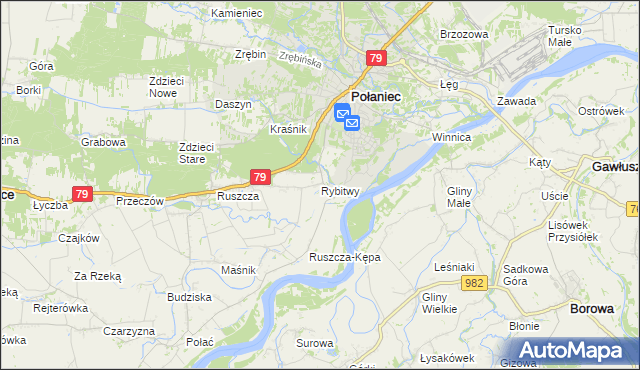 mapa Rybitwy gmina Połaniec, Rybitwy gmina Połaniec na mapie Targeo