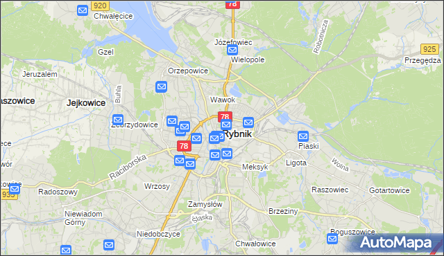 mapa Rybnika, Rybnik na mapie Targeo