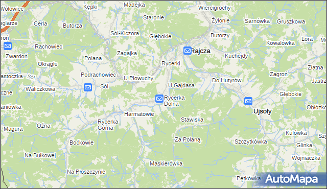 mapa Rycerka Dolna, Rycerka Dolna na mapie Targeo