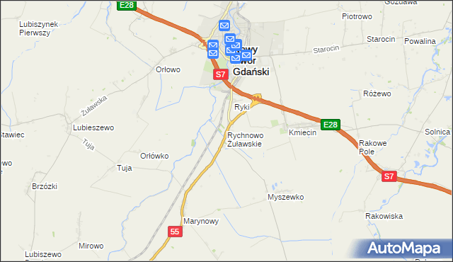 mapa Rychnowo Żuławskie, Rychnowo Żuławskie na mapie Targeo