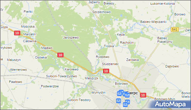 mapa Rydzewo gmina Sierpc, Rydzewo gmina Sierpc na mapie Targeo