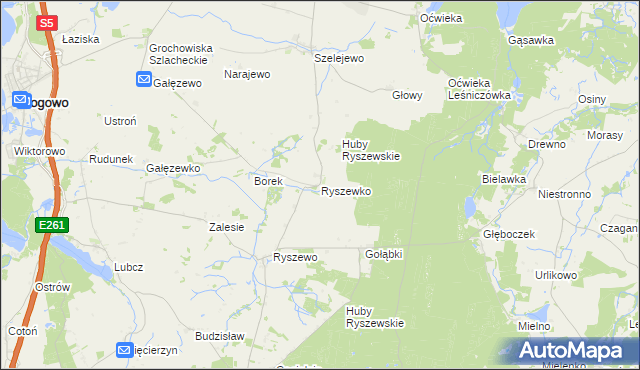 mapa Ryszewko gmina Gąsawa, Ryszewko gmina Gąsawa na mapie Targeo