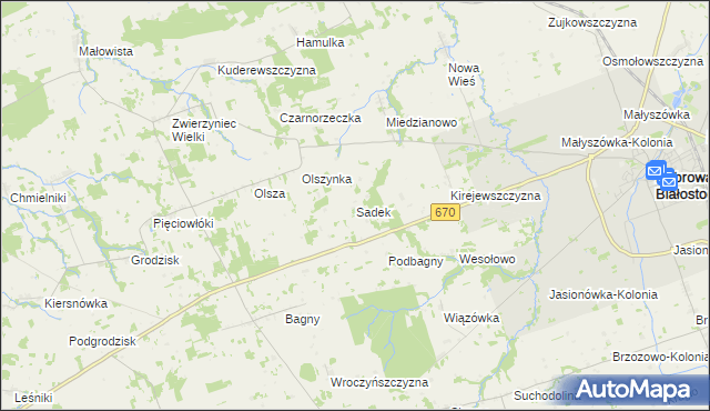 mapa Sadek gmina Dąbrowa Białostocka, Sadek gmina Dąbrowa Białostocka na mapie Targeo