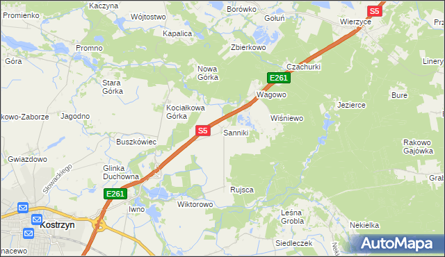 mapa Sanniki gmina Kostrzyn, Sanniki gmina Kostrzyn na mapie Targeo