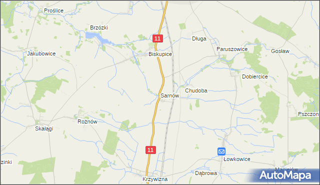 mapa Sarnów gmina Byczyna, Sarnów gmina Byczyna na mapie Targeo