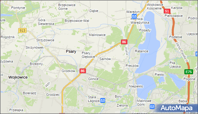 mapa Sarnów gmina Psary, Sarnów gmina Psary na mapie Targeo