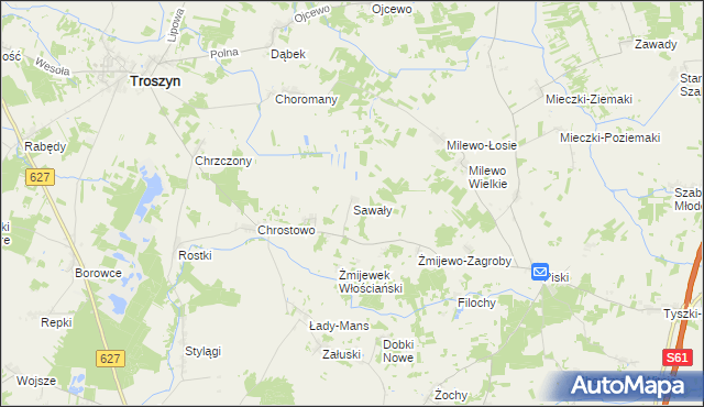 mapa Sawały, Sawały na mapie Targeo