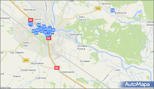 mapa Ścinawa Polska, Ścinawa Polska na mapie Targeo