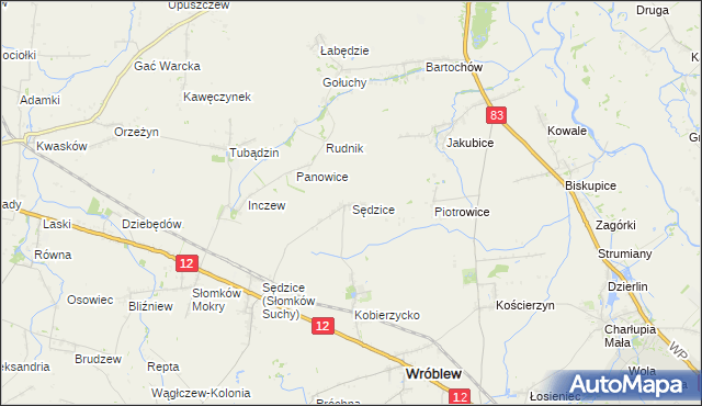 mapa Sędzice gmina Wróblew, Sędzice gmina Wróblew na mapie Targeo