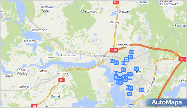 mapa Siedliska gmina Ełk, Siedliska gmina Ełk na mapie Targeo