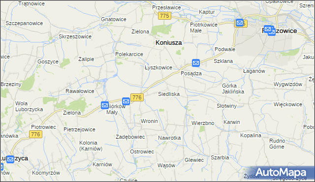 mapa Siedliska gmina Koniusza, Siedliska gmina Koniusza na mapie Targeo