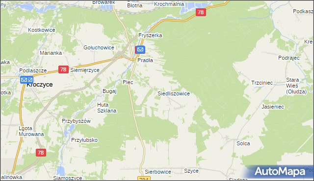 mapa Siedliszowice gmina Kroczyce, Siedliszowice gmina Kroczyce na mapie Targeo