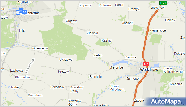 mapa Sielec gmina Wodzisław, Sielec gmina Wodzisław na mapie Targeo