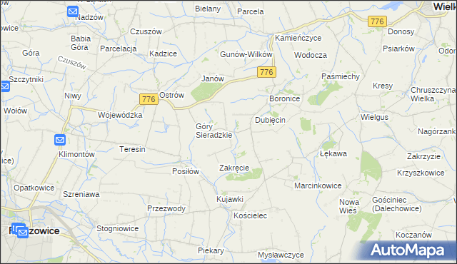 mapa Sieradzice, Sieradzice na mapie Targeo