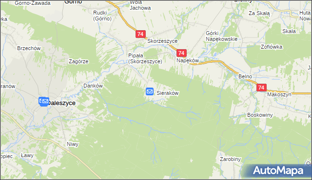 mapa Sieraków gmina Daleszyce, Sieraków gmina Daleszyce na mapie Targeo