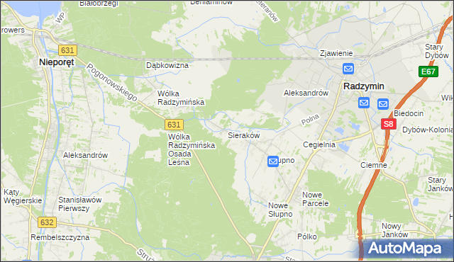 mapa Sieraków gmina Radzymin, Sieraków gmina Radzymin na mapie Targeo