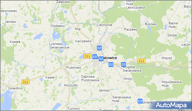 mapa Sierakowice powiat kartuski, Sierakowice powiat kartuski na mapie Targeo