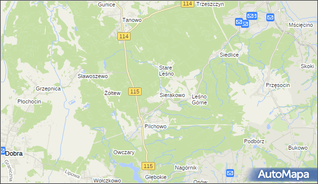 mapa Sierakowo gmina Police, Sierakowo gmina Police na mapie Targeo