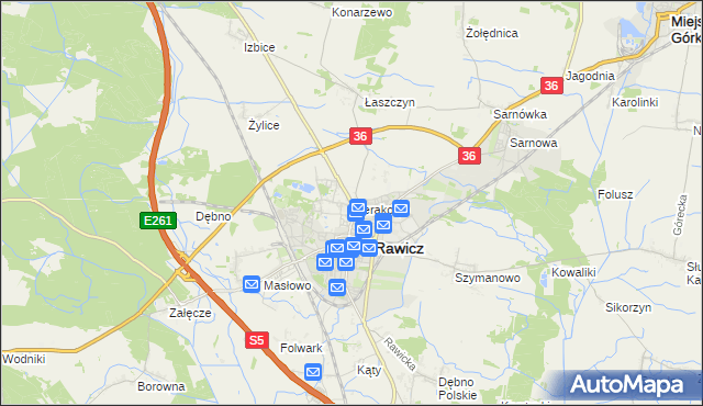mapa Sierakowo gmina Rawicz, Sierakowo gmina Rawicz na mapie Targeo