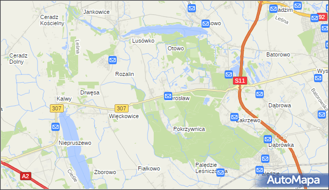 mapa Sierosław gmina Tarnowo Podgórne, Sierosław gmina Tarnowo Podgórne na mapie Targeo