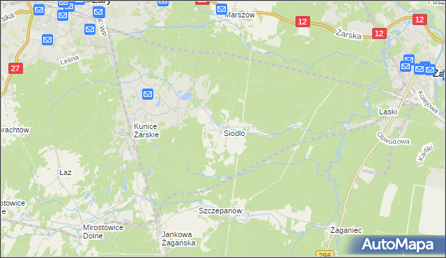 mapa Siodło gmina Żary, Siodło gmina Żary na mapie Targeo