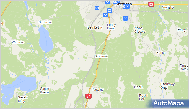 mapa Siódmak gmina Szczytno, Siódmak gmina Szczytno na mapie Targeo