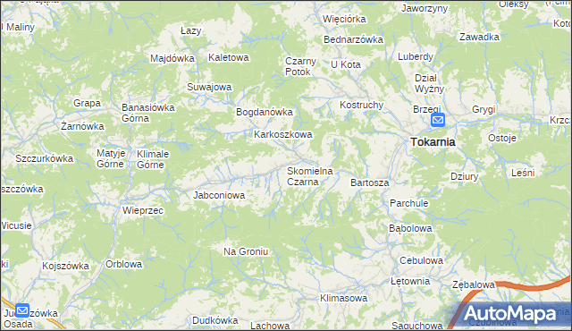 mapa Skomielna Czarna, Skomielna Czarna na mapie Targeo