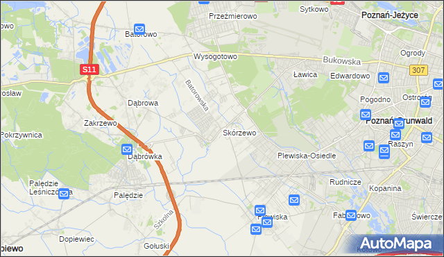 mapa Skórzewo gmina Dopiewo, Skórzewo gmina Dopiewo na mapie Targeo