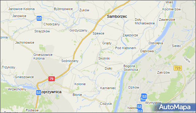 mapa Skotniki gmina Samborzec, Skotniki gmina Samborzec na mapie Targeo