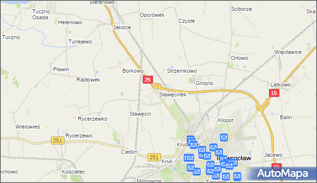 mapa Sławęcinek gmina Inowrocław, Sławęcinek gmina Inowrocław na mapie Targeo