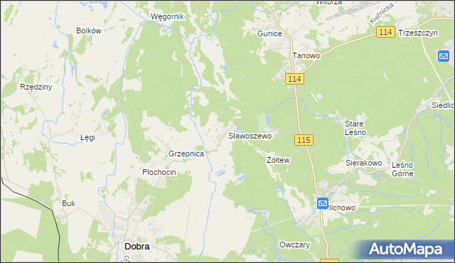 mapa Sławoszewo gmina Dobra (Szczecińska), Sławoszewo gmina Dobra (Szczecińska) na mapie Targeo