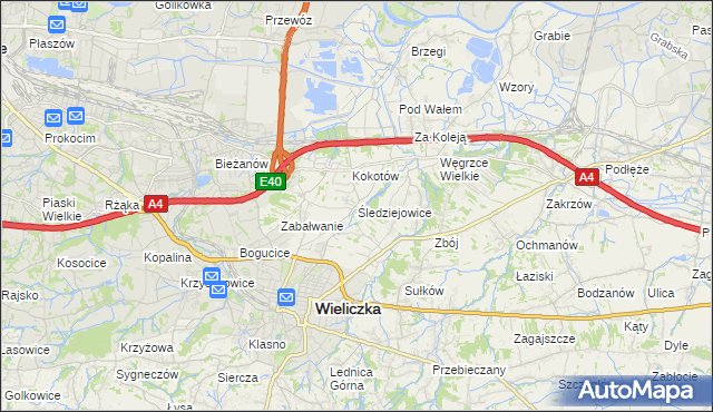 mapa Śledziejowice, Śledziejowice na mapie Targeo