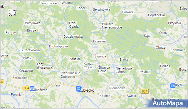 mapa Śliwnica gmina Dubiecko, Śliwnica gmina Dubiecko na mapie Targeo