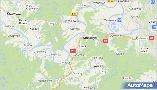 mapa Śliwnica gmina Krasiczyn, Śliwnica gmina Krasiczyn na mapie Targeo