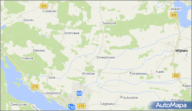 mapa Śmieszkowo gmina Sława, Śmieszkowo gmina Sława na mapie Targeo