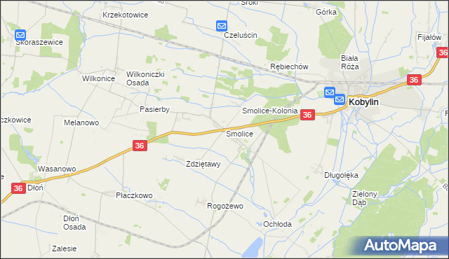 mapa Smolice gmina Kobylin, Smolice gmina Kobylin na mapie Targeo