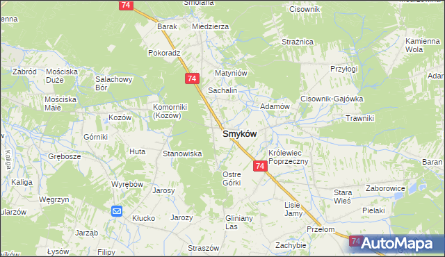 mapa Smyków powiat konecki, Smyków powiat konecki na mapie Targeo