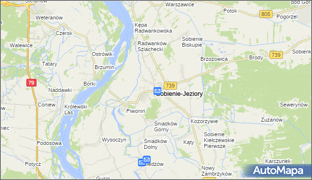 mapa Sobienie-Jeziory, Sobienie-Jeziory na mapie Targeo