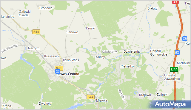 mapa Sochy gmina Iłowo-Osada, Sochy gmina Iłowo-Osada na mapie Targeo