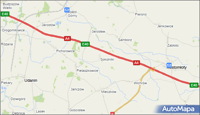 mapa Sokolniki gmina Udanin, Sokolniki gmina Udanin na mapie Targeo