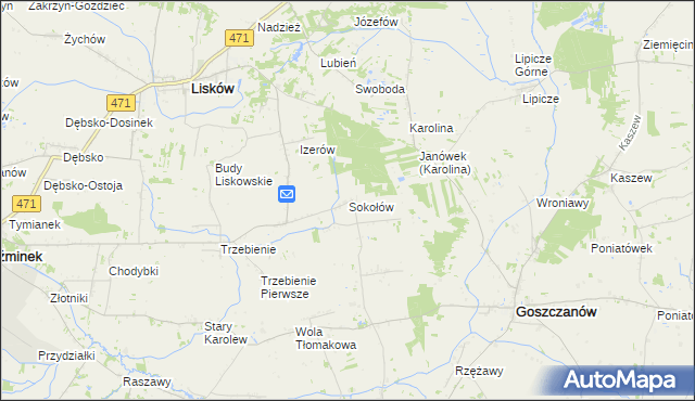 mapa Sokołów gmina Goszczanów, Sokołów gmina Goszczanów na mapie Targeo